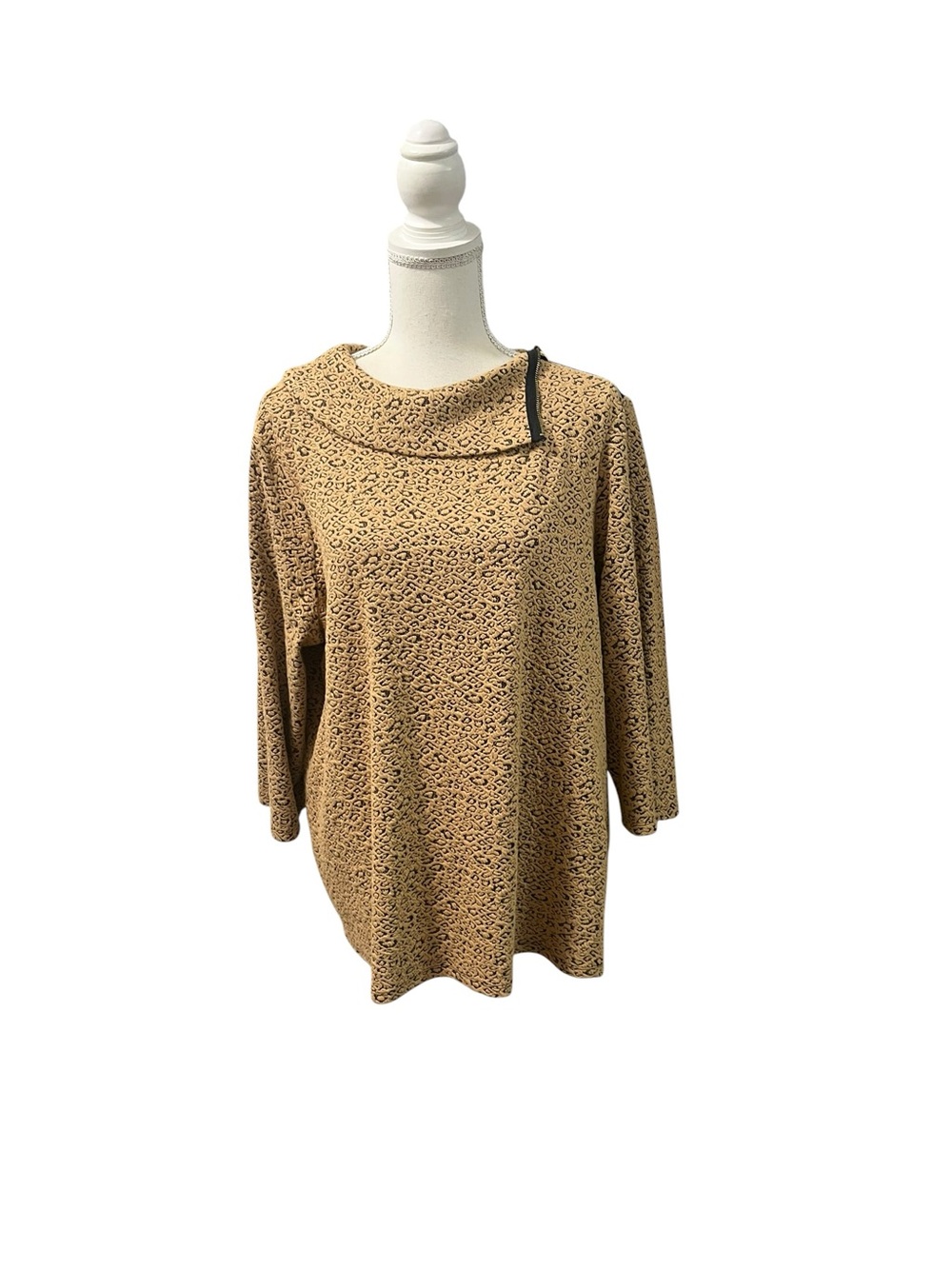 Chico’s Leopard Print Cowl Neck Tunic Sweater Top 3/XL Textured